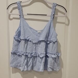 Crescent Blue Ruffled Tiered Camisole Crop Top